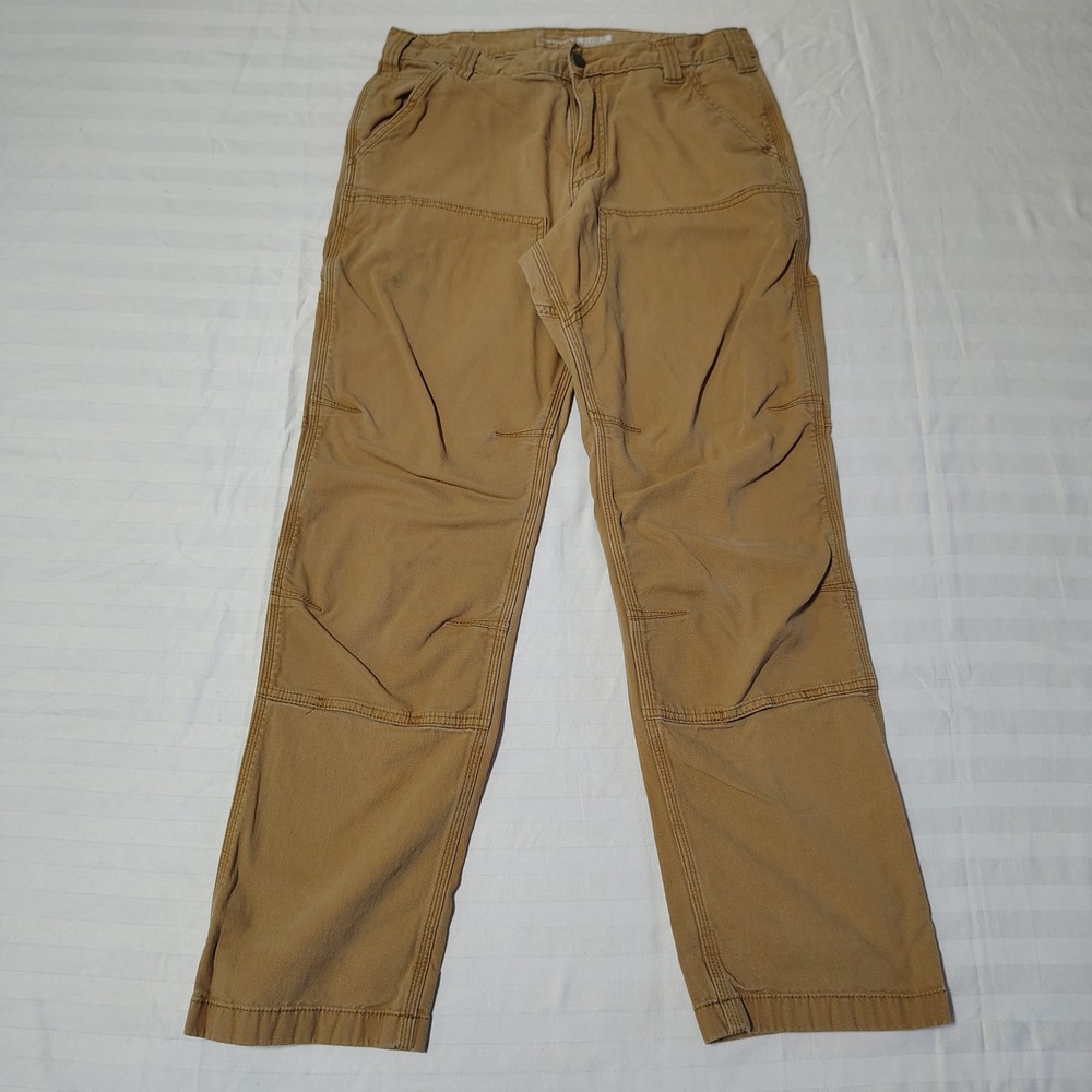 Carhartt Pants Mens 33x32 Brown Rugged Flex Double Front Canvas Utility Workwear